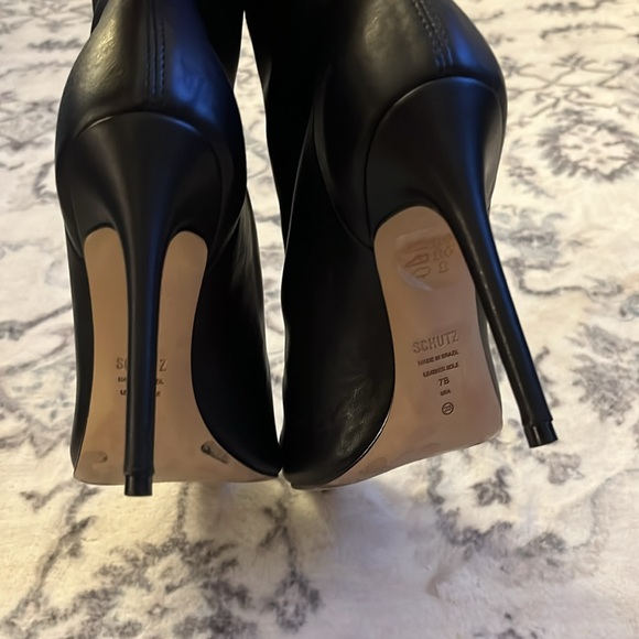 Shultz Lace Up Pointed Toe Stiletto Black Boots Napa Soft Stretch Size 7 - Picture 5 of 11